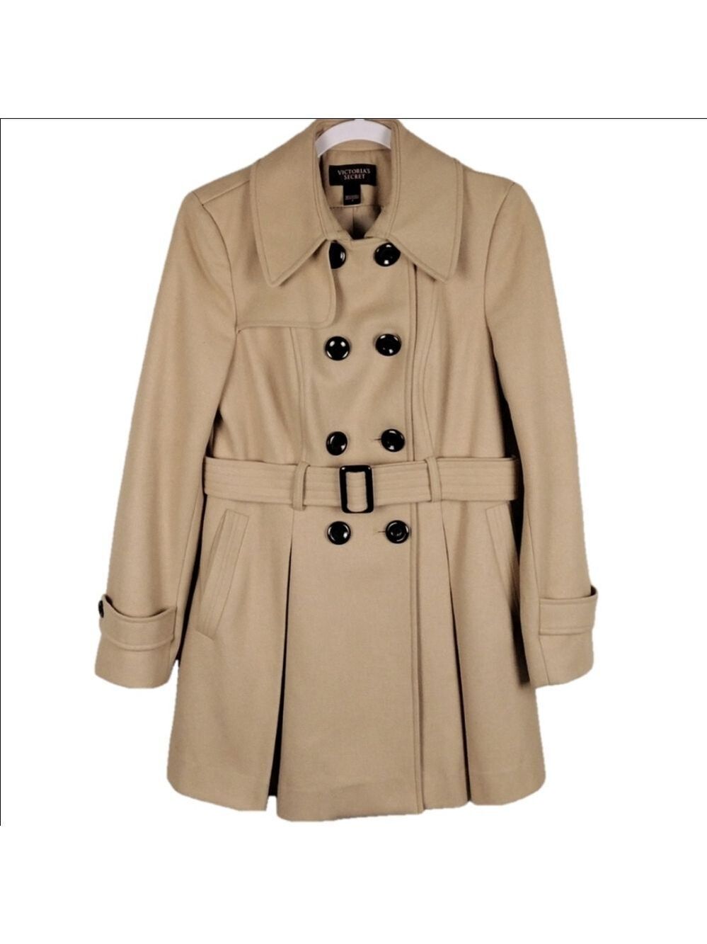 Victoria's Secret Honey Beige Collared Long Sleeve Double Breasted Wool Pea Coat